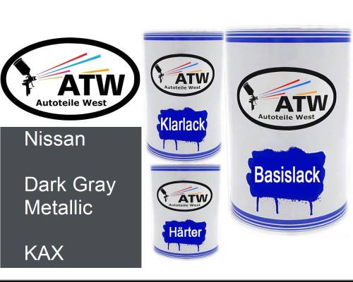 Nissan, Dark Gray Metallic, KAX: 500ml Lackdose + 500ml Klarlack + 250ml Härter - Set, von ATW Autoteile West.